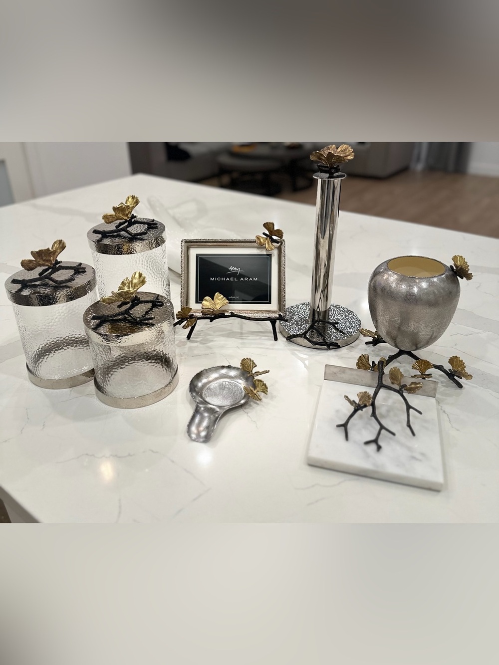 Michael Aram Silver and Gold Ginkgo Accent Collection 8 pieces
